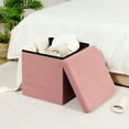 thumbnail image 3 of PINPLUS 15.7" Folding Storage Ottoman Sherpa Fabric, Perfect for Living Room and Bedroom Storage Solutions,Pink, 3 of 12