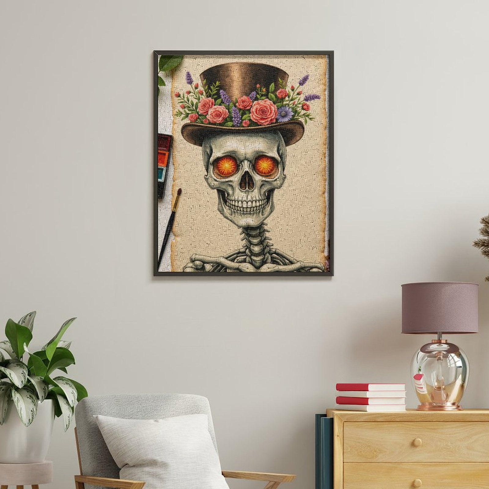 Paint By Numbers Kit for Adults Beginner - DIY Skeleton Top Hat Floral Art Canvas Painting Kits for Adults, Frameless Paint By Number for Adults for Home Wall Decor 16x20 Inch