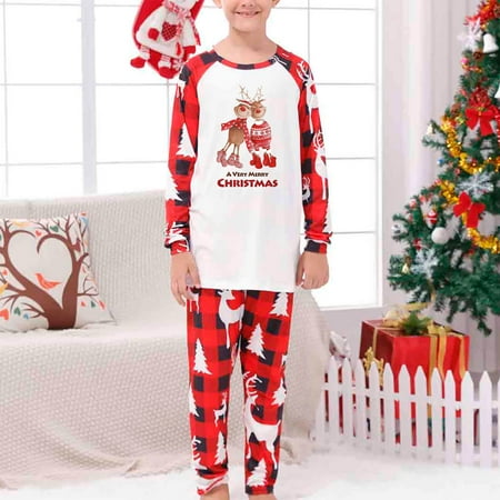

Jialili Parent-Child Warm Christmas Set Printed Home Wear Pajamas Two-Piece Dad Set Red 8Y