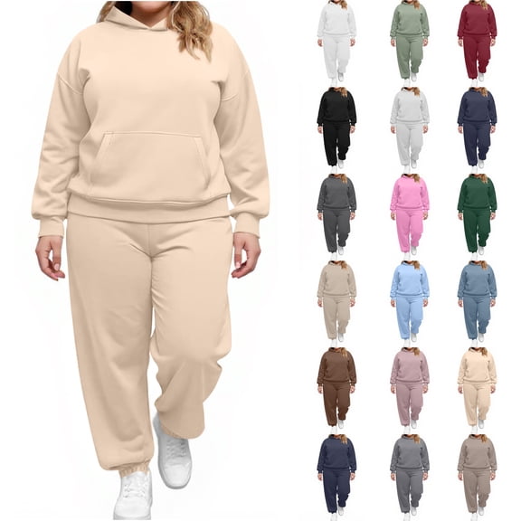 Plus Size​ Long Sleeve Hoodie Sweatpants Set for Women Oversized Two Piece Sweatsuit Y2K Streetwear Loungewear with Pockets Black XXXL