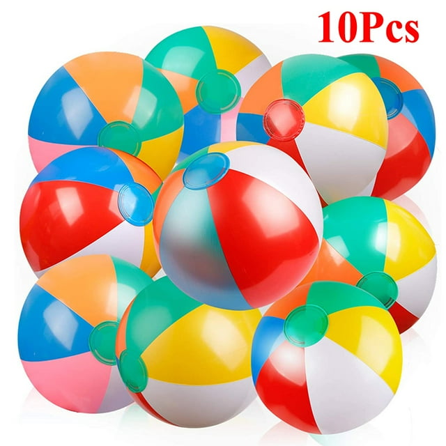 Beach Balls [10 Pack] 10" Inflatable Beach Balls for Kids Beach Toys