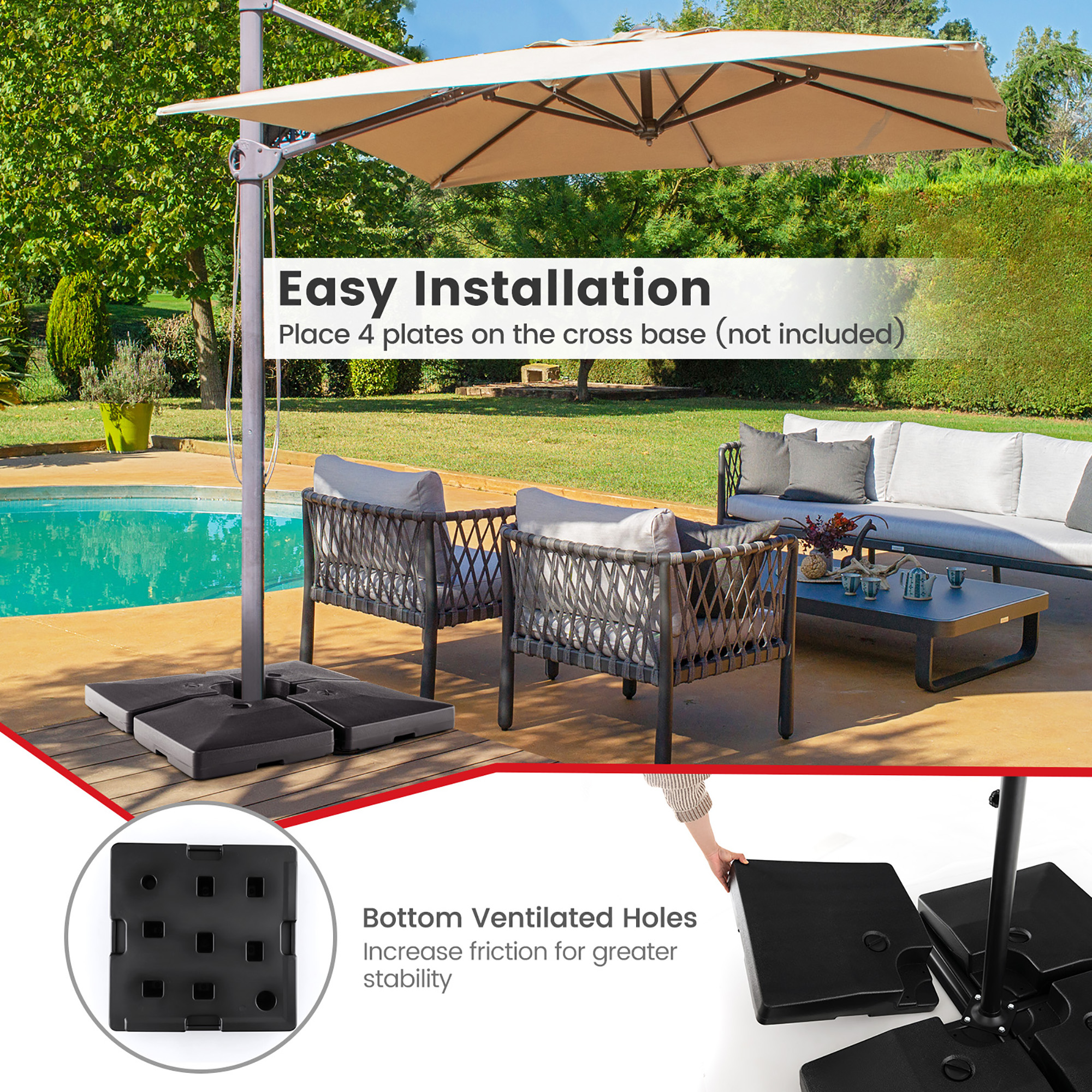 Costway 4pcs Fillable Patio Offset Cantilever Umbrella Base Stand Heavy-Duty  Square