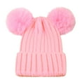 thumbnail image 3 of Baby Solid Color Ribbed Knit Beanie with Pom Poms, Toddler Winter Hat with Soft Velvet Lining, Warm Rib Texture Baby Hat for Boys and Girls, Stretchy Knit Pom Pom Hat for Cold Weather Pink, 3 of 5