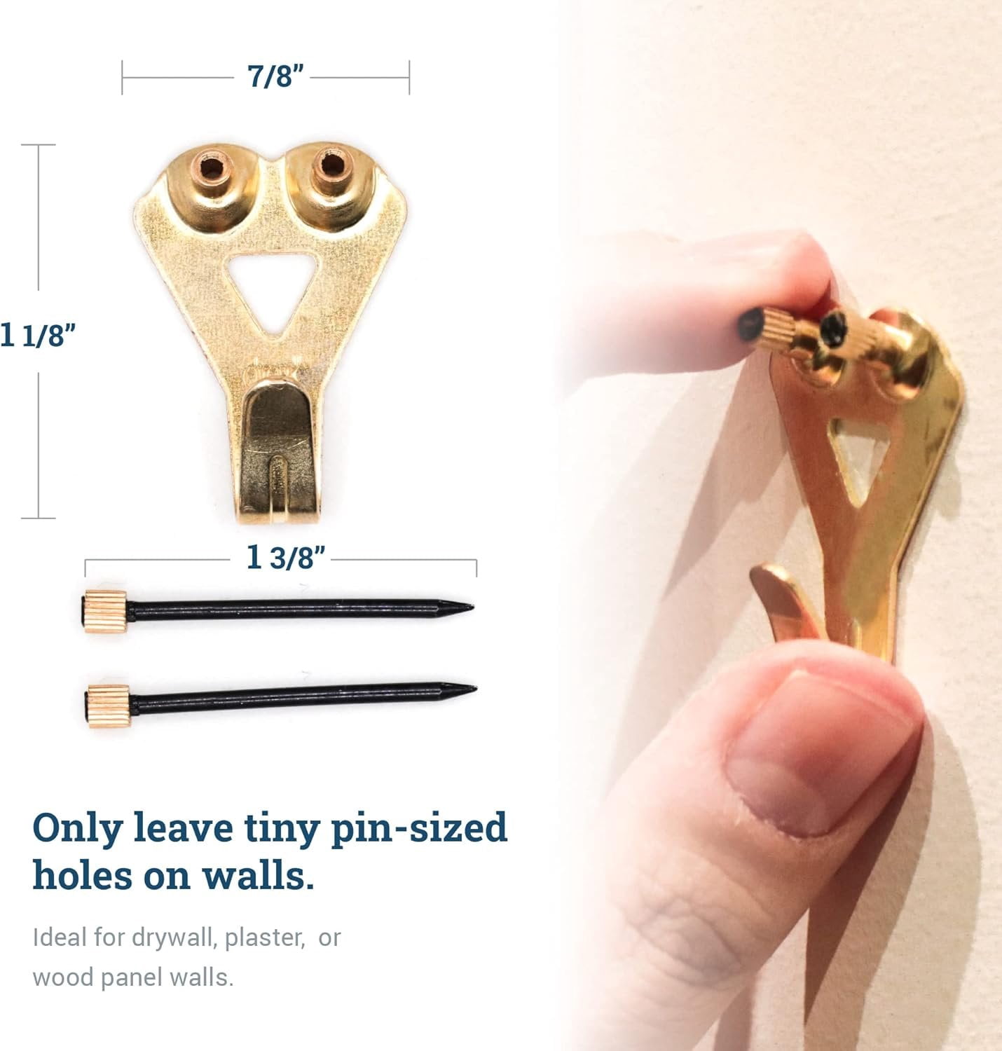 Picture Hang Solutions Brass Picture Hook with Nails 50-lb Capacity 100 Pieces per Pack