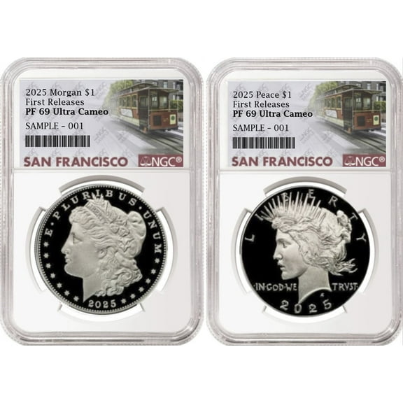 2 coin set 2025 proof morgan peace silver dollars ngc pf69 uc fr sf