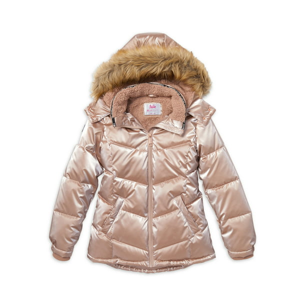 Justice Girls Puffer Jacket With Faux, Laundry Faux Fur Lined Coat Plus Size White