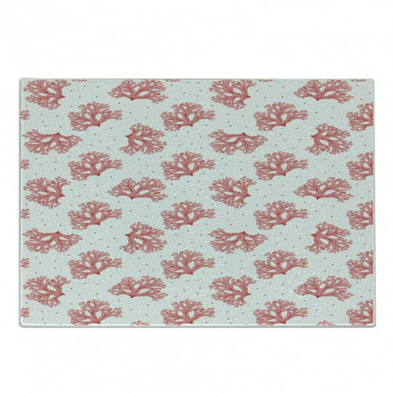 Coral Cutting Board, Underwater Theme Seaweeds and Dots Algae Tropical Ocean Life Aquatic Art, Decorative Tempered Glass Cutting and Serving Board, Small Size, Coral Red White, by Ambesonne