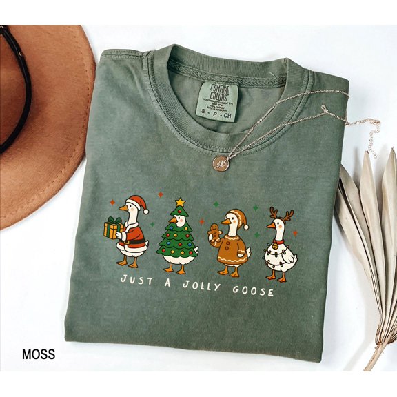 Just a Jolly Goose Christmas T-Shirt | Cute Holiday Goose Graphic Print Tee