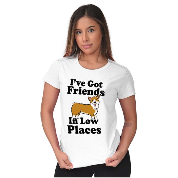Ive Got Friends Low Places Cute Corgi Womens Fitted Plus Size Graphic Tee Brisco Brands 2X