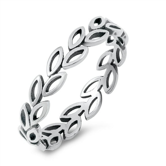 Rhodium Plated Sterling Silver Little Leaves Eternity Ring Size 6