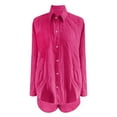 thumbnail image 4 of Arlun Womens Casual 2 Piece Outfits Lightweight Comfy Cotton Linen Sets Button down Long Sleeve Oversized Shirt and Loose Shorts 2026 Solid Color Loungewear Beach Set Red L, 4 of 5