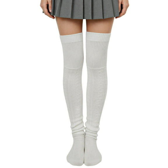 allydrew Winter Knit Over the Knee Thigh High Boot Socks, White