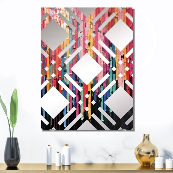Designart "Pink Digital Harmony IV" Abstract Collages Oversized Wall Mirror - Modern Abstract Living Room Wall Mirror - Multiple Color Options