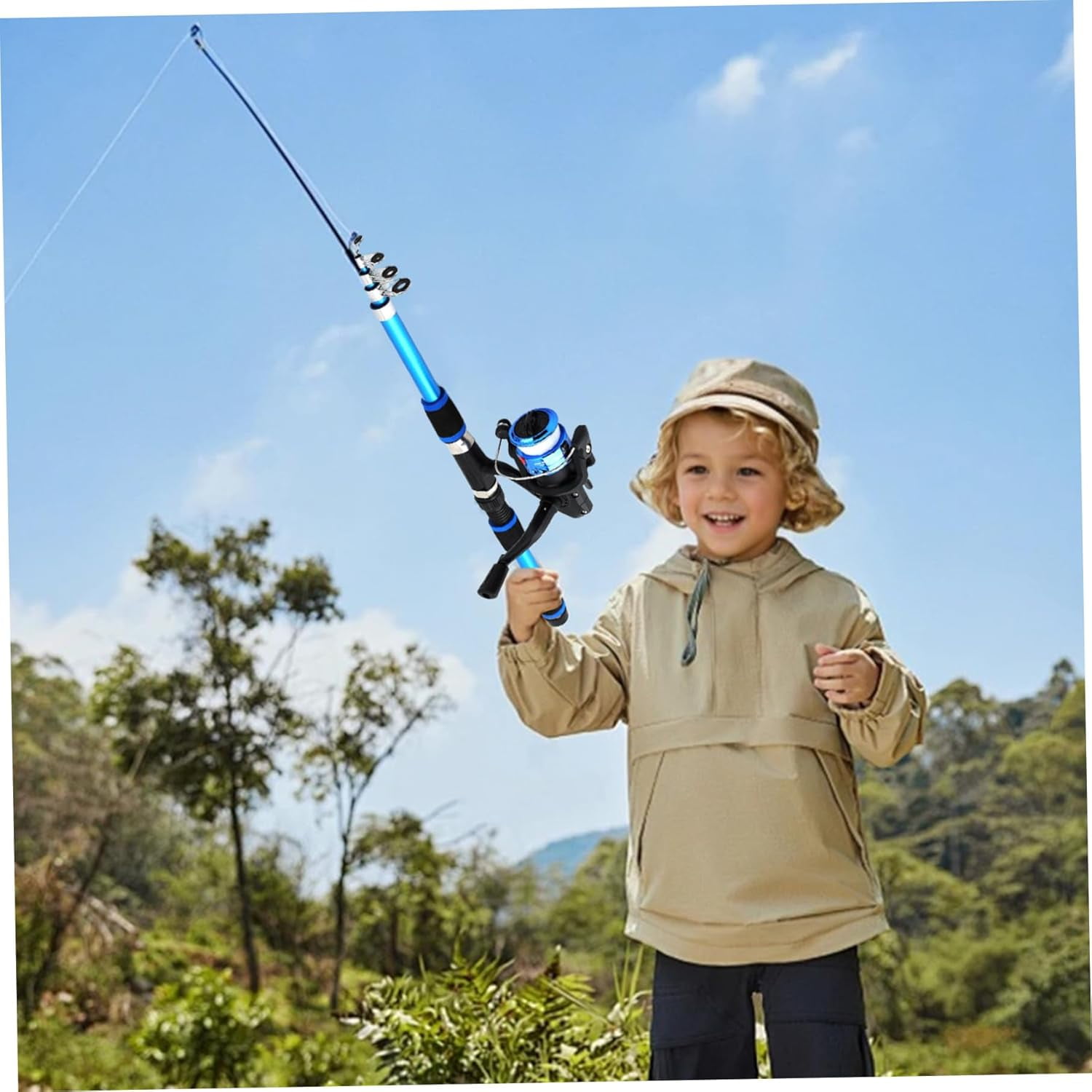 Fishing Rod and Reel Combo, 70 Inch Telescopic Casting Rod Pole with Spincast Reel, Tackle Box and Hooks Lures Swivels Carry Bag, Portable Fishing Gear Set for Beginners, Blue
