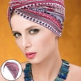 thumbnail image 4 of Women's Soft Cotton Chemo Caps Ethnic Print Stretch Beanie Head Scarf Cover Headwear Bandana Turban Hat Head Loss - Red, 4 of 6