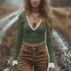 thumbnail image 2 of Conjuntos de otoño para mujer,Blusa informal de poliéster con cuello en V y manga corta para mujer, ideal para usar en cualquier temporada, sopatenor, 2 of 9