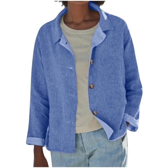 wdsxpo Jackets for Women Casual Button Down Jackets Oversized Long Sleeve Coat Vintage Lapel Collar Open Front Jacket Outerwear