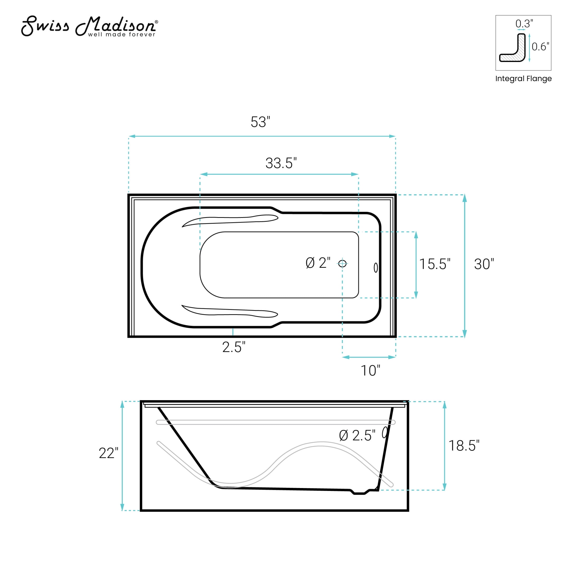 Ivy 54 x 30 Right Drain Soaking Alcove Corner Apron Bathtub in Glossy White with Integrated Overflow, Drain Included