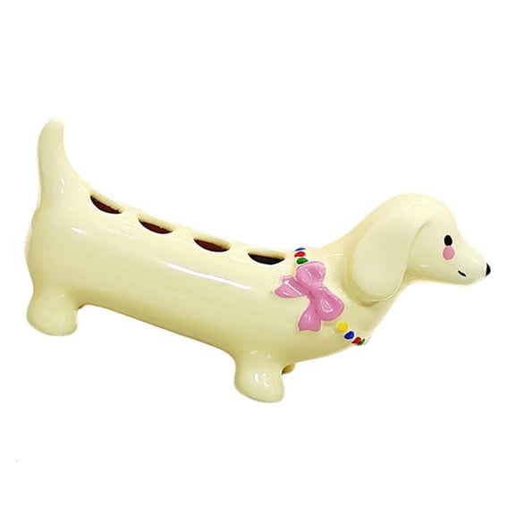 MOMOJIA Dog Theme Ceramic Toothbrush Stand For Bathroom Cartoon Design Separated Storage Space Toothbrush Holder with 4 Slot