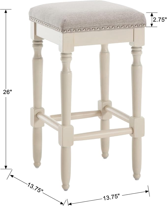 Guyou 26” Farmhouse Counter Stools Without backrest, Upholstered Counter Height Bar Stools with Wood Legs for Kitchen Counter Island, Grey-White Legs(Set of 2)