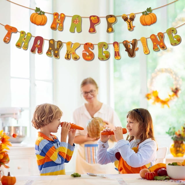 Fwttom Thanksgiving Theme Paper Alphabet Flags Party Scene Decoration Decoration Flags