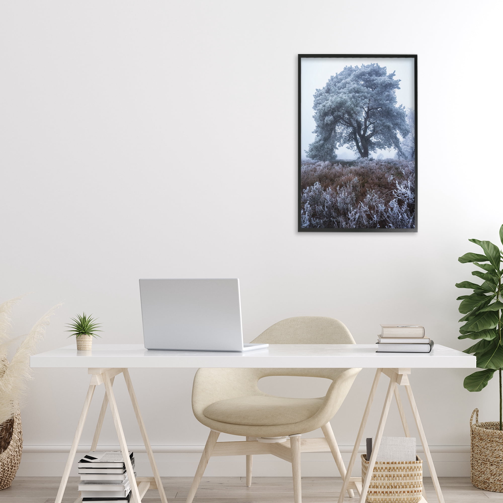 Stupell Industries Frosted Tree in Winter Mist Black Framed Giclee Art, design by Martin Podt