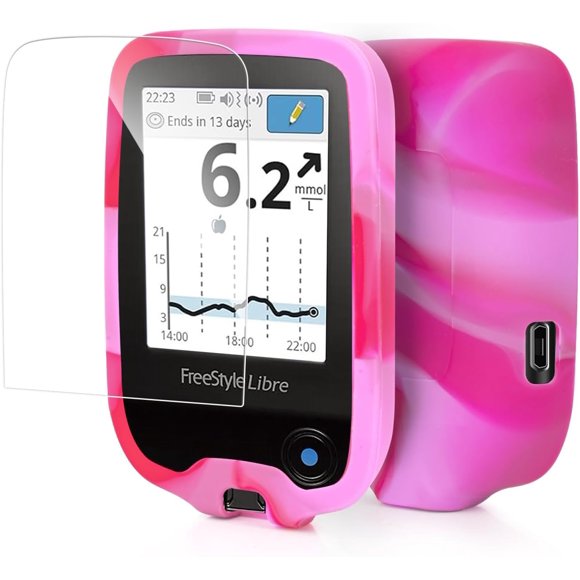 czcpp-Flexible Screen Protector for Libre 2 with Silicone Case, Fully Protect Libre 1/2 Receiver, Anti-Scratch and Fingerprint by (Pink & White)