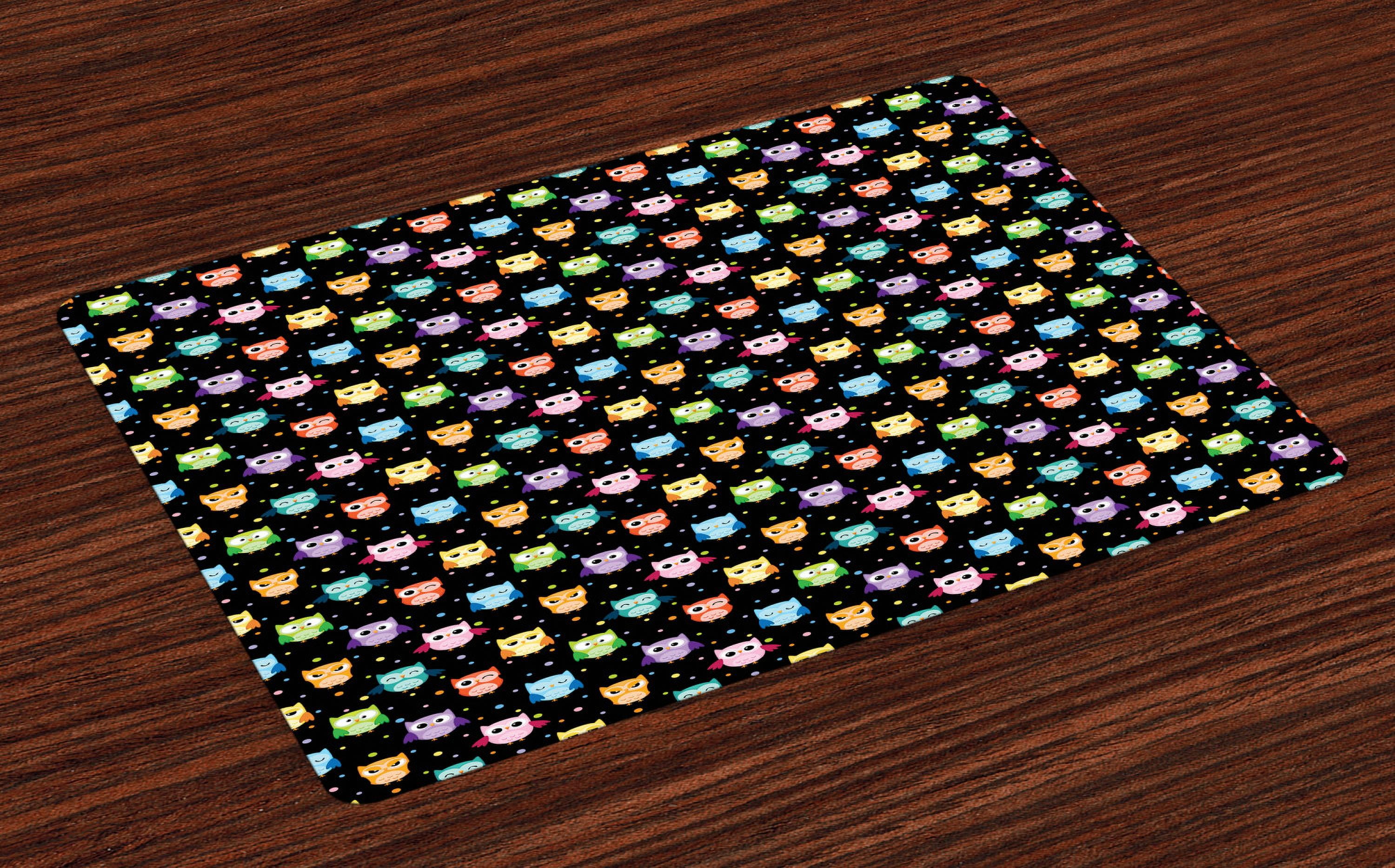 Owls Placemats Set of 4 Colorful Birds with Different Expressions Funny