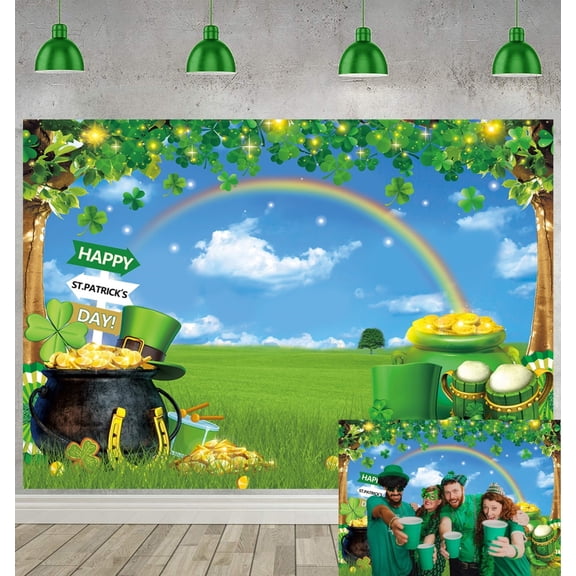 7x5FT Happy St. Patrick's Day Photography Backdrop Lucky Irish Green Shamrock Rainbow Background Baby Shower Birthday Party Photo Background