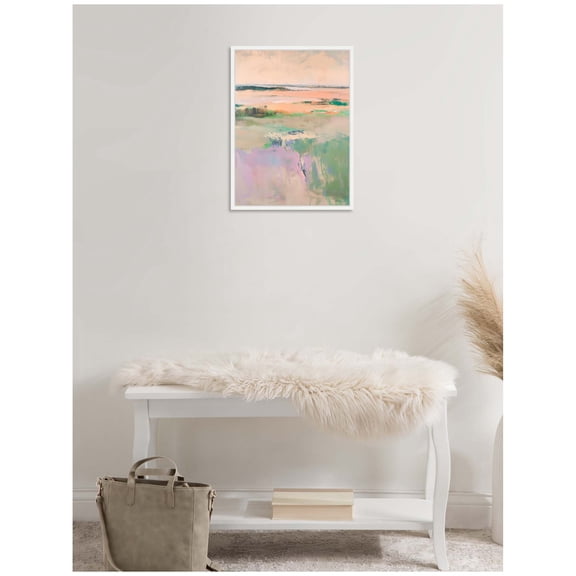 Kate and Laurel Pastel Horizon II Framed Canvas Wall Art by Amy Lighthall 18 x 24 Sylvie White, Modern, Abstract Art for Wall Decor, Living Room, Bedroom