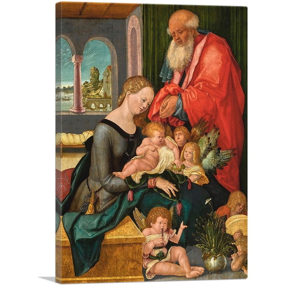 ARTCANVAS The Holy Family With Five Angels Canvas Art Print by Hans Baldung - Size: 18" x 12" (1.50" Deep)