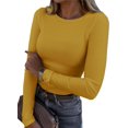 thumbnail image 1 of SURJDE Womens Long Sleeve Stretch Crewneck Ribbed T-Shirt Fitted Casual Basic Tops, 1 of 7