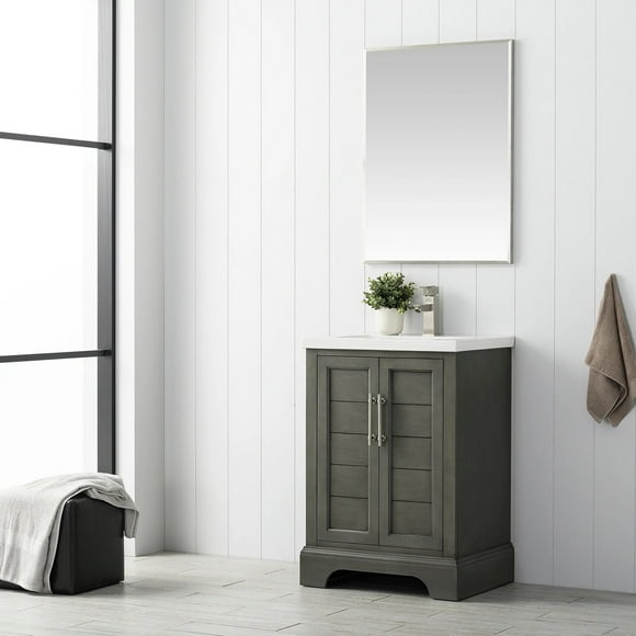 Vanity Art 24 Inch Single Sink Bathroom Vanity with Ceramic Sink and Top, Without Mirror