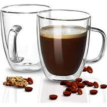 i Kito Glass Coffee Mugs with Handles, Clear Tall Glass Cup Set 2pack 12oz Double Wall Glass Mug