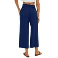 thumbnail image 5 of UAMVSH Capris for Women Smocked Waist Casual Summer Beach Capri Pants with Pockets Soft Lightweight Wide Leg Cropped Pants, 5 of 5