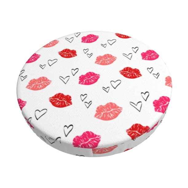 Disketp Red Lips 1 Funda Redonda para Taburete, Funda de Cojín para Silla de Bar Suave y Elástica-13 inch