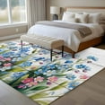 thumbnail image 4 of 6x9 Area Rugs for Living Room, Blue Spring Floral Non Slip Area Rugs for Kitchen Bedroom Entryway, Pink Flowers Butterfly Wooden Watercolor Washable Carpet Runner Rug Floor Mats for Bedroom, 4 of 9