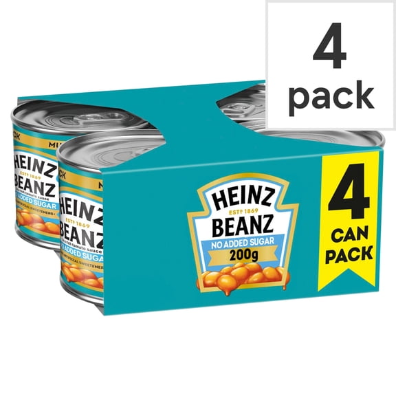 Heinz No Added Sugar Baked Beans in Tomato Sauce 4 x 200g, Imported from Britain