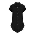 thumbnail image 4 of Y-Sunset Girls Button Down Shirt Dress, Short Sleeve Casual Linen Tunic Dress, Kids Collared Summer Dress with Pocket, Loose Fit Beach Cover Up for Girls(Black/12-13Years), 4 of 5