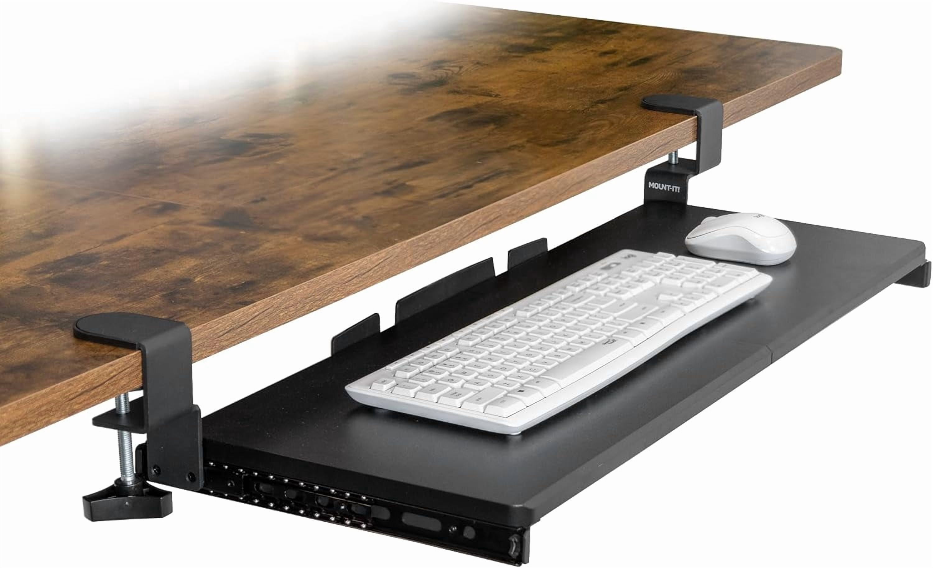 30” Extra-Wide Clamp-On Under Desk Keyboard Tray, Large Slide-Out Keyboard Drawer for Desk, Ergonomic Pull-Out Platform with Smooth Gliding Tracks, No-Drill C-Clamp Mount