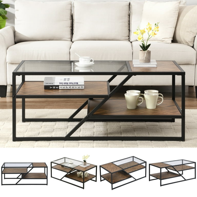 Gplesas Coffee Table Rectangle Side Center Tables Metal Frame