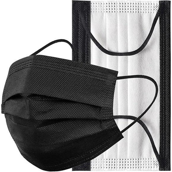 Disposable Face Masks 4 Layers, 2023 Upgraded 50PCS Black Mask with White Inside, Breathable Face Mask with Comfortable Wider Flat Elastic Ear Bands