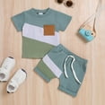 thumbnail image 2 of Toddler Boys 2 Piece Clothes Crew Neck Color Block Beach Holiday Summer Sets Soft Comfy Baby Boy Outfit,Light Blue,3-4 Years, 2 of 5