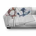 thumbnail image 3 of Nautical Soft Flannel Fleece Blanket, Illustration of an Anchor and Steering Wheel Watercolors Splashes Ink Brush Effects, Cozy Plush for Indoor and Outdoor Use, 70" x 90", Pink Blue, by Ambesonne, 3 of 6