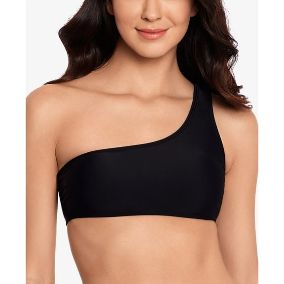 Salt   Cove BLACK Laced-Back One-Shoulder Bikini Swim Top, US X-Small