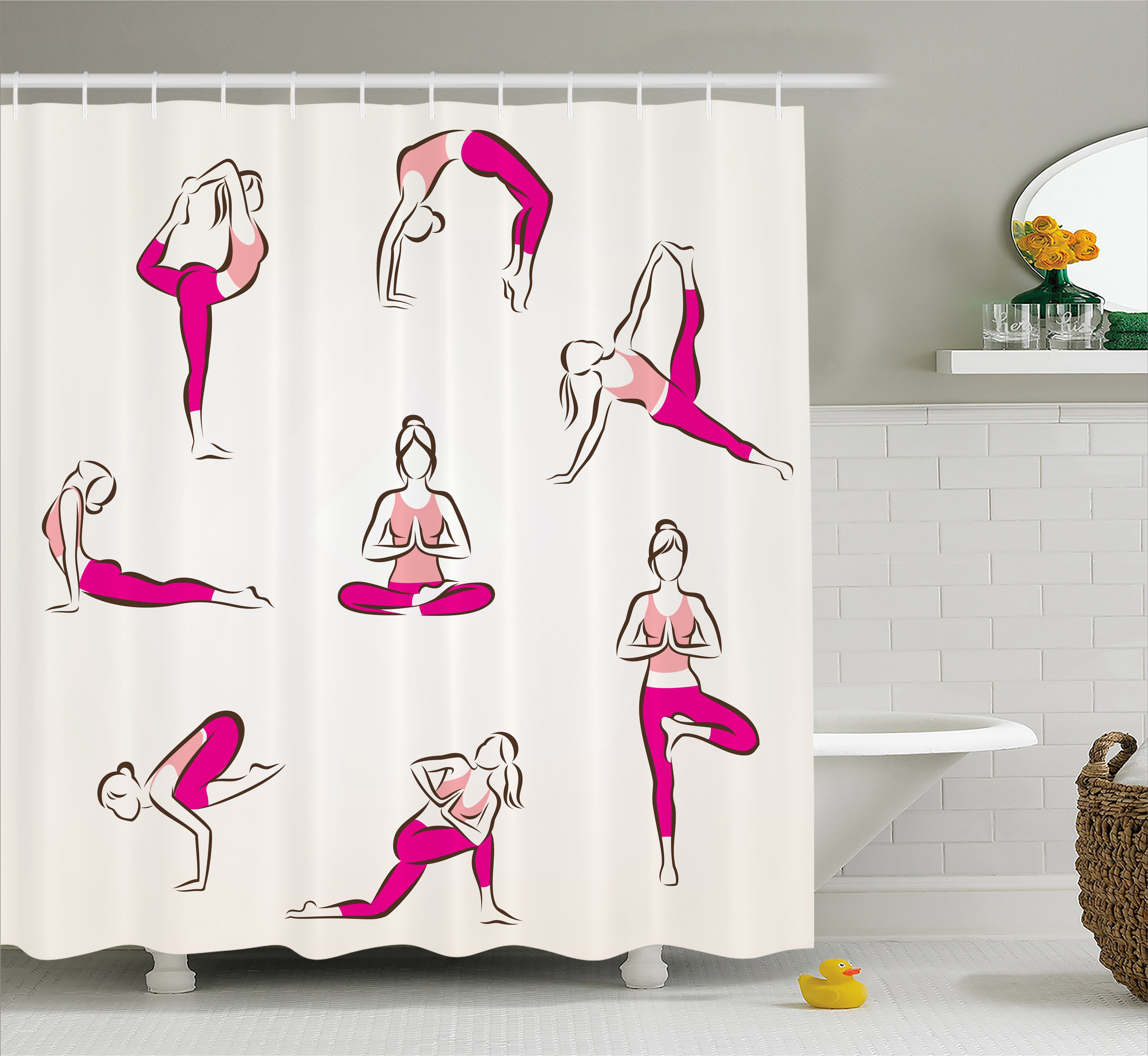Yoga Shower Curtain, Yoga and Pilates Poses Symbols Healthcare Fitness