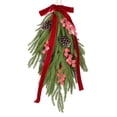 thumbnail image 2 of Christmas Teardrop Swag Decorations, 21" Christmas Teardrop Wreath Artificial Pine Needle Berries Hanging Decor, Red Velvet Bow Swag Wreath for Front Door Mantle Wall Indoor Home Decor, 2 of 6