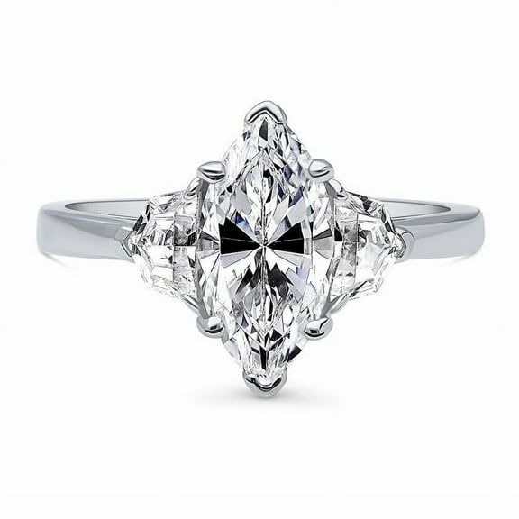 Solitaire Brilliance 2Ct Marquise 3-Stone Moissanite Engagement Ring with Trapezoid Accents in 925 Silver