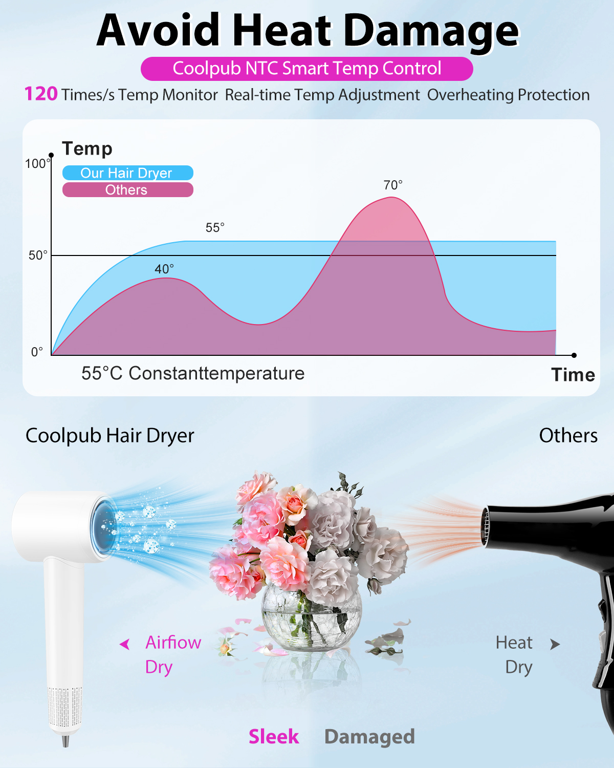 Hair Dryer, 180,000 RPM High Speed Ionic Blow Dryer with Brushless Motor, Fast Drying & Hair Care for Women