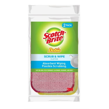 Scotch-Brite Dobie Scrub & Wipe Cloths, Sponge Cloths For Cleaning Kitchen, Bathroom, And Household, Dobie Scrub And Wipe Cloth Absorbs And Doesnt Scratch, 2 Cleaning Cloths Packaging May Vary